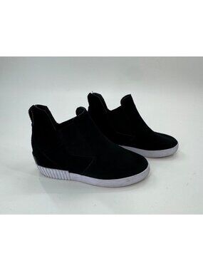 SOREL Ona Ave Black Suede Slip-On Sneakers Womens Size 7 White Rubber Sole